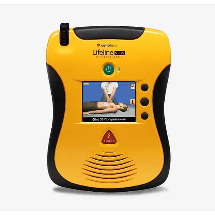 Yellow Defibtech Lifeline VIEW AED with color screen